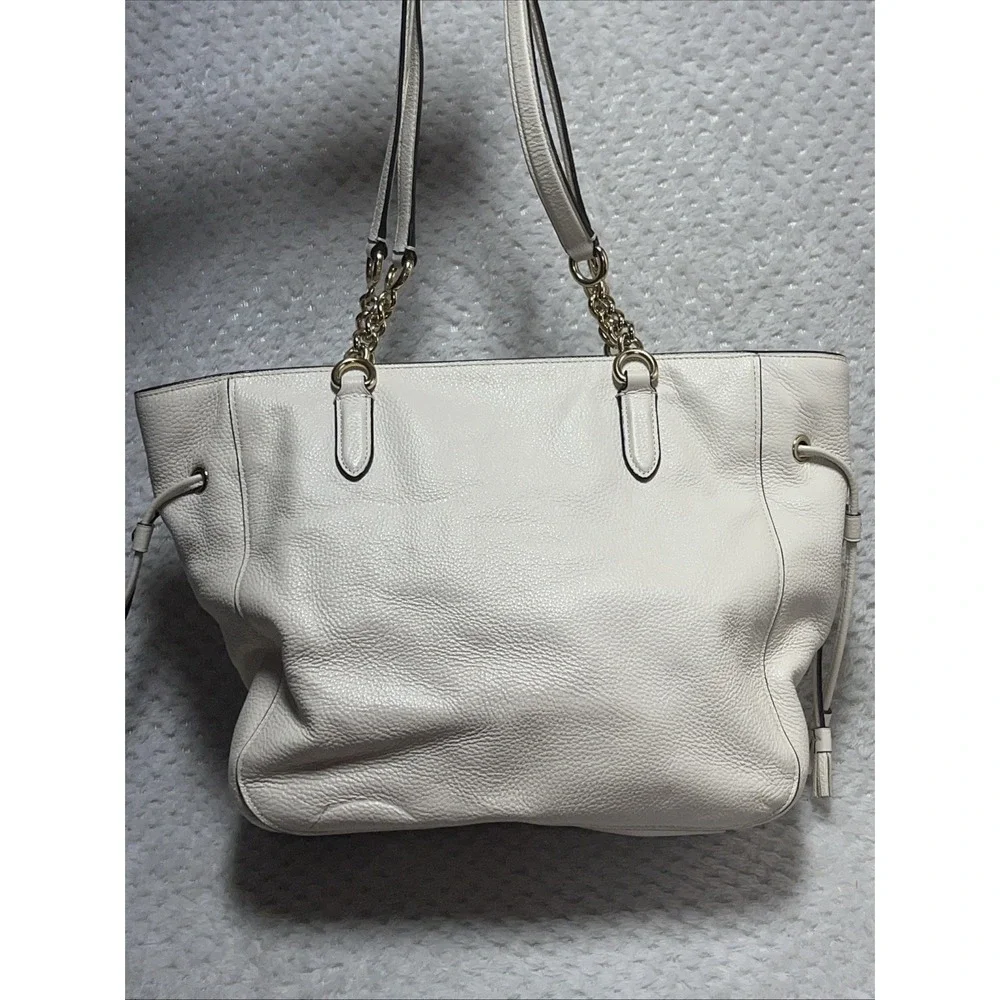 Coach White Leather Shoulder Tote with Gold Hardware